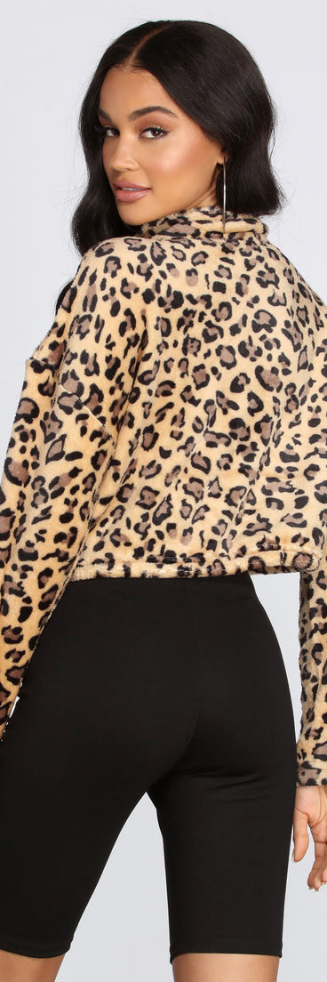 Leopard Print Zip Up Pullover for 2022 festival outfits, festival dress, outfits for raves, concert outfits, and/or club outfits