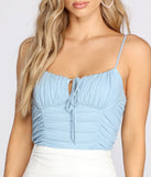 With fun and flirty details, Sweet Stunner Mesh Ruched Crop Top shows off your unique style for a trendy outfit for the summer season!