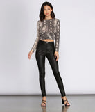 Twist Front Snake Print Crop Top for 2022 festival outfits, festival dress, outfits for raves, concert outfits, and/or club outfits