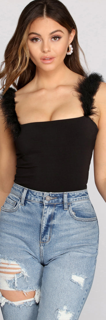 Marabou Faux Fur Strap Crop Top