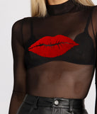With fun and flirty details, Kiss Kiss Flocked Lips Mesh Top shows off your unique style for a trendy outfit for the summer season!