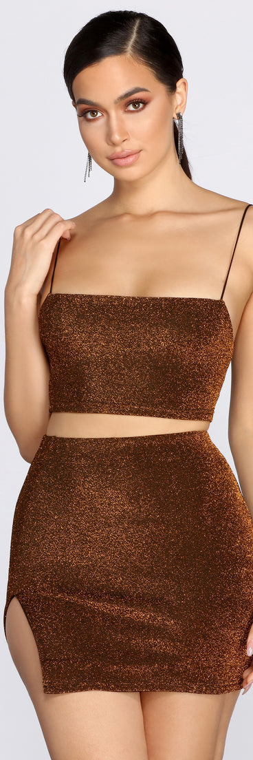 With fun and flirty details, Glitter Queen Knit Crop Top shows off your unique style for a trendy outfit for the summer season!