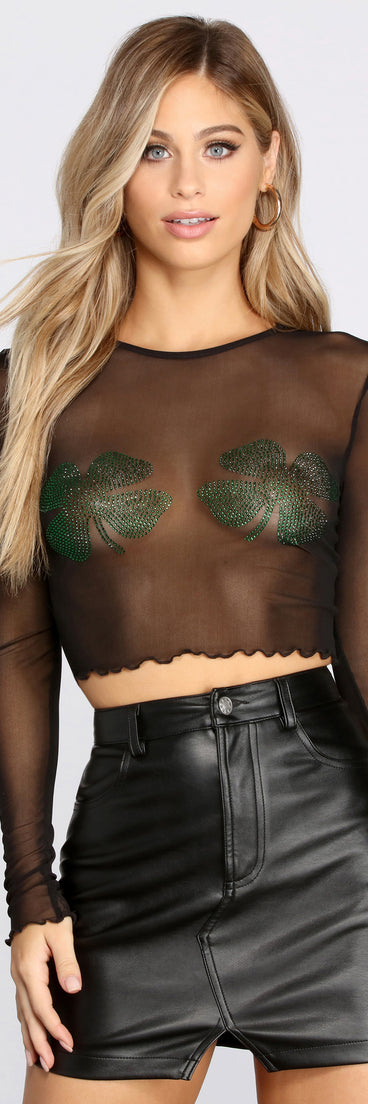 With fun and flirty details, Shake Your Shamrocks Mesh Cropped Top shows off your unique style for a trendy outfit for the summer season!