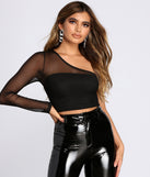 One Shoulder Mesh Crop Top for 2022 festival outfits, festival dress, outfits for raves, concert outfits, and/or club outfits