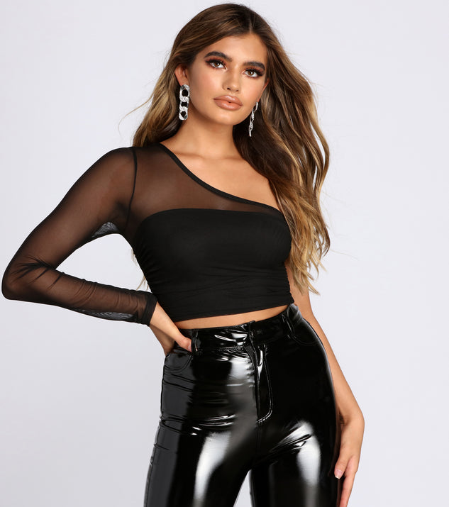 One Shoulder Mesh Crop Top for 2022 festival outfits, festival dress, outfits for raves, concert outfits, and/or club outfits