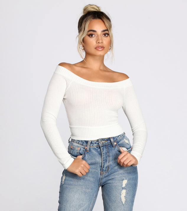 The trendy Off The Shoulder Brushed Knit Crop Top is the perfect pick to create a holiday outfit, new years attire, cocktail outfit, or party look for any seasonal event!