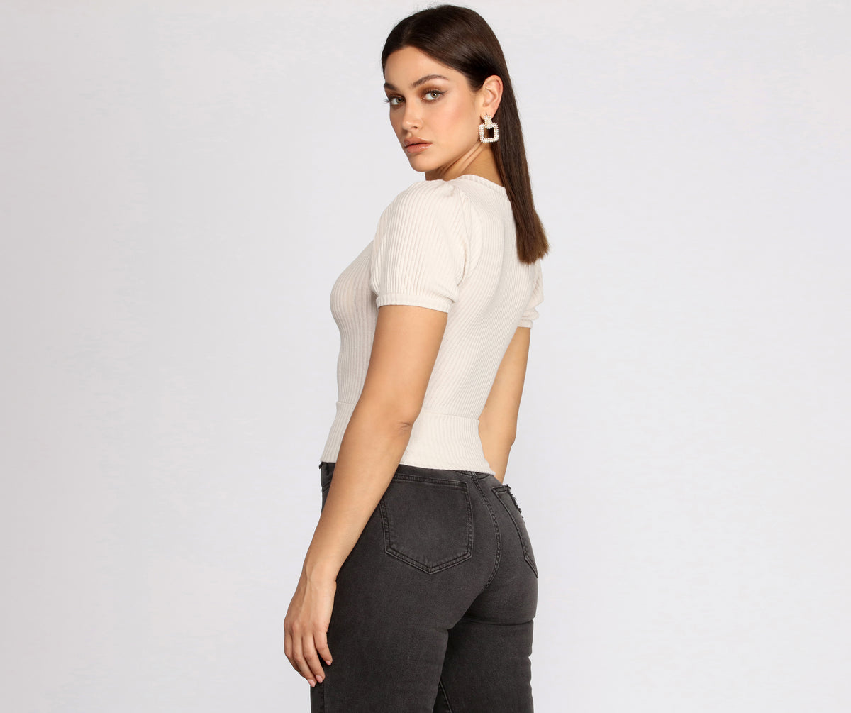 Vianine S S Puff Sleeve Top Red