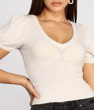 With fun and flirty details, Puff Sleeve V Neck Ribbed Top shows off your unique style for a trendy outfit for the summer season!