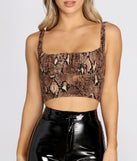 Fierce And Fashionable Snake Print Crop Top is a trendy pick to create 2023 festival outfits, festival dresses, outfits for concerts or raves, and complete your best party outfits!