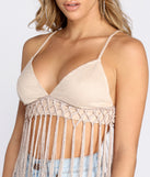 Faux Suede Fringe Crop Top is a trendy pick to create 2023 festival outfits, festival dresses, outfits for concerts or raves, and complete your best party outfits!