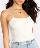 With fun and flirty details, Smocked Waist Cropped Tank shows off your unique style for a trendy outfit for the summer season!