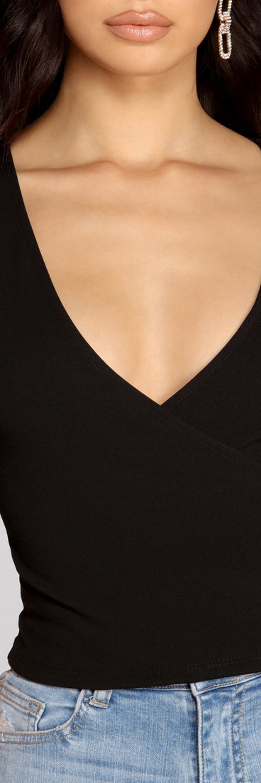 Puff Shoulder Wrap Front Top