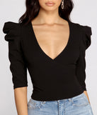 Puff Shoulder Wrap Front Top