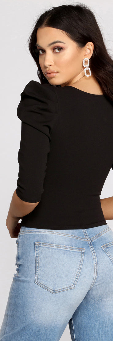 Puff Shoulder Wrap Front Top