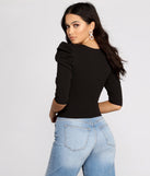 Puff Shoulder Wrap Front Top