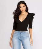Puff Shoulder Wrap Front Top