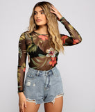 With fun and flirty details, Tropical Long Sleeve Mesh Crop Top shows off your unique style for a trendy outfit for the summer season!