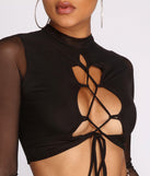 With fun and flirty details, Lace Up In Mesh Crop Top shows off your unique style for a trendy outfit for the summer season!