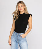 With fun and flirty details, Ruffle Shoulder Mock Neck Top shows off your unique style for a trendy outfit for the summer season!