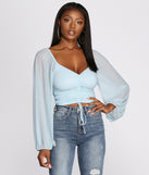With fun and flirty details, Float On Balloon Sleeve Mesh Crop Top shows off your unique style for a trendy outfit for the summer season!