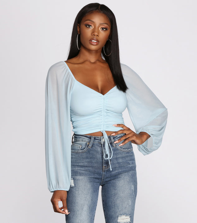 With fun and flirty details, Float On Balloon Sleeve Mesh Crop Top shows off your unique style for a trendy outfit for the summer season!