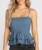 With fun and flirty details, Smocked Over You Ruffled Top shows off your unique style for a trendy outfit for the summer season!