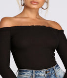 With fun and flirty details, Off The Shoulder Ribbed Knit Top shows off your unique style for a trendy outfit for the summer season!