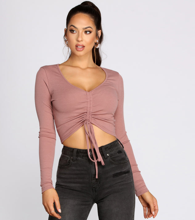With fun and flirty details, Drawstring Front Crop Top shows off your unique style for a trendy outfit for the summer season!