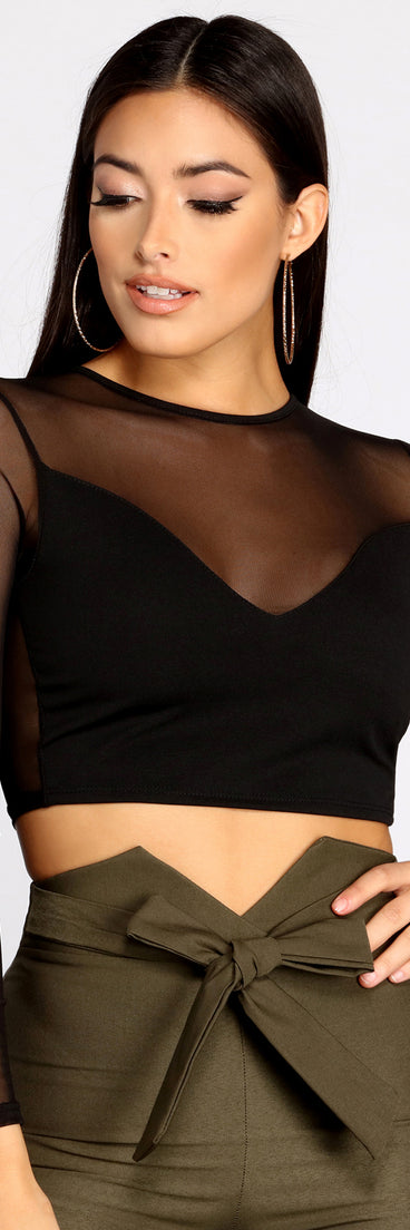 Dress up in Catch Me Cropped Mesh Top as your going-out dress for holiday parties, an outfit for NYE, party dress for a girls’ night out, or a going-out outfit for any seasonal event!