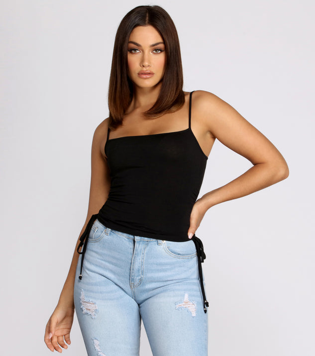 With fun and flirty details, Drawstring Hem Casual Cami shows off your unique style for a trendy outfit for the summer season!