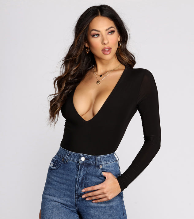 Dress up in Plunge V Neck Bodysuit as your going-out dress for holiday parties, an outfit for NYE, party dress for a girls’ night out, or a going-out outfit for any seasonal event!