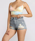 Dream On Tie Dye Crop Top is a trendy pick to create 2023 festival outfits, festival dresses, outfits for concerts or raves, and complete your best party outfits!