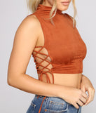 With fun and flirty details, Step Up Lace Up Faux Suede Crop Top shows off your unique style for a trendy outfit for the summer season!