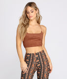 Sexy Strappy Back Rust Faux Suede Crop Top Front