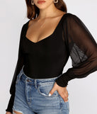 Dress up in Truly Adored Sheer Sleeve Bodysuit as your going-out dress for holiday parties, an outfit for NYE, party dress for a girls’ night out, or a going-out outfit for any seasonal event!