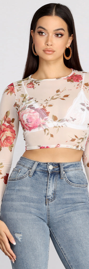 With fun and flirty details, Sweet Floral Mesh Crop Top shows off your unique style for a trendy outfit for the summer season!