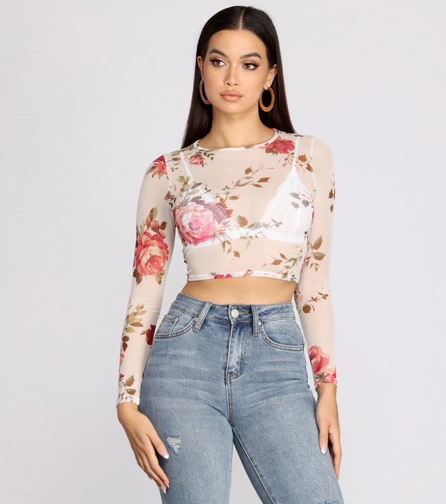 With fun and flirty details, Sweet Floral Mesh Crop Top shows off your unique style for a trendy outfit for the summer season!