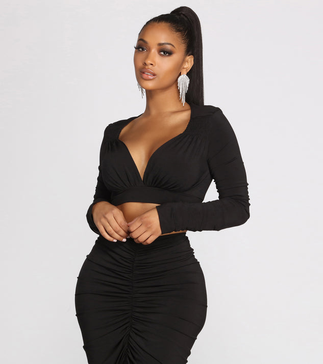 You’ll look stunning in the Excuse Me Miss Ruched Crop Top when paired with its matching separate to create a glam clothing set perfect for parties, date nights, concert outfits, back-to-school attire, or for any summer event!
