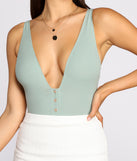 With fun and flirty details, Button Detail Ribbed Knit Bodysuit shows off your unique style for a trendy outfit for the summer season!