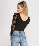 With fun and flirty details, Chic Flocked Sheer Sleeve Bodysuit shows off your unique style for a trendy outfit for the summer season!
