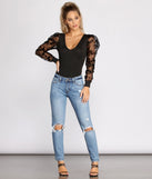 With fun and flirty details, Chic Flocked Sheer Sleeve Bodysuit shows off your unique style for a trendy outfit for the summer season!