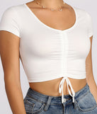 Basic Little White Crop Top Drawstring Front