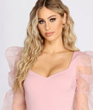Dress up in Essential Organza Puff Sleeve Bodysuit as your going-out dress for holiday parties, an outfit for NYE, party dress for a girls’ night out, or a going-out outfit for any seasonal event!