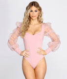 With fun and flirty details, Essential Organza Puff Sleeve Bodysuit shows off your unique style for a trendy outfit for the summer season!