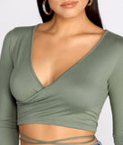 With fun and flirty details, Brushed Knit Wrap Front Crop Top shows off your unique style for a trendy outfit for the summer season!