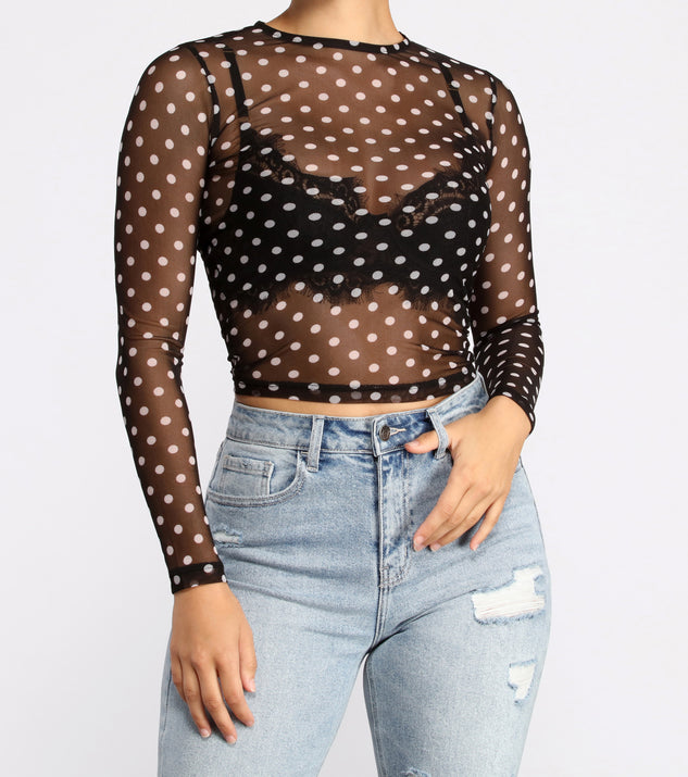 Dress up in Polka Dot Cutie Mesh Crop Top as your going-out dress for holiday parties, an outfit for NYE, party dress for a girls’ night out, or a going-out outfit for any seasonal event!