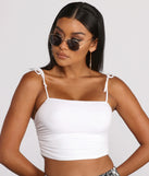 With fun and flirty details, Tie Strap Ruched Crop Tank Top shows off your unique style for a trendy outfit for the summer season!