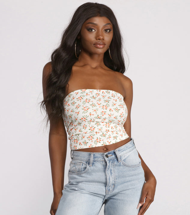 With fun and flirty details, Cropped Brushed Knit Ditsy Tube Top shows off your unique style for a trendy outfit for the summer season!