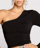 With fun and flirty details, So Sleek Ruched One Shoulder Top shows off your unique style for a trendy outfit for the summer season!