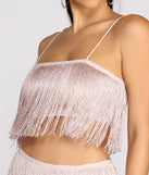 Don't Stop Now Metallic Fringe Crop Top is a trendy pick to create 2023 festival outfits, festival dresses, outfits for concerts or raves, and complete your best party outfits!